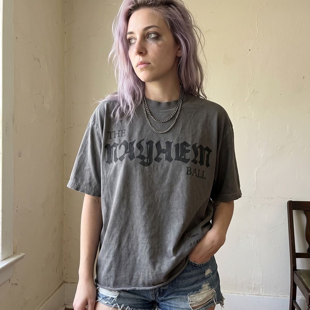 Lady Gaga Unisex The Mayhem Ball Top Large Gray Mineral Wash Gothic Tour Merch
